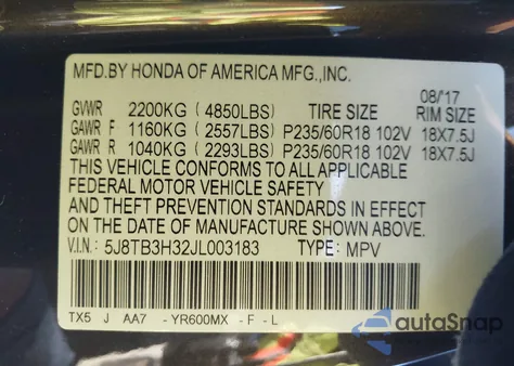 2018 Acura Rdx Acurawatch Plus Package from USA, damaged, VIN 5J8TB3H32JL003183